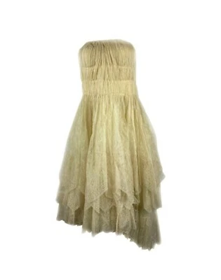 1900s Lanvin Ivory Cream Floral Lace Sleeveless Midi Dress - Image 1 of 4