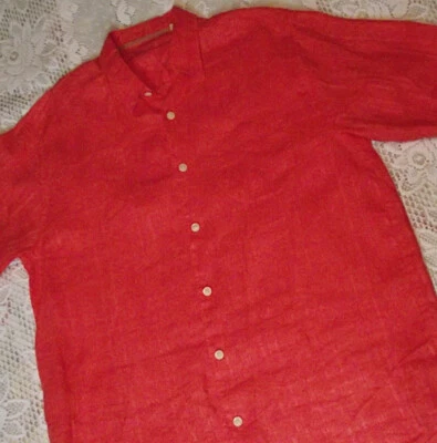 MUY BONITA Camisa Hawaiana Tommy Bahama Para Hombres Naranja Brillante 100% Lino Lg Salón Foto 1 de 4