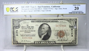 1929 $10 Federal Reserve Bank of San Francisco National Currency PCGS VF20 #5785 - Picture 1 of 2