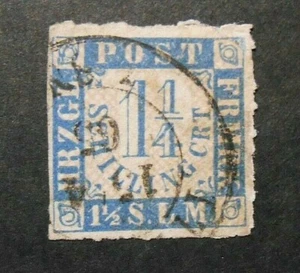 GERMANIA ,GERMANY ,HOLSTEIN 1864" Cifra su fondo bianco" 1,1/4 azzurro US Mi 7 - Picture 1 of 1