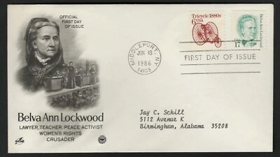 US 1986 FDC #2178- 17c Belva Anne Lockwood First Day Cover ArtCraft - Image 1 of 2