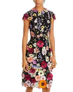 $610 Teri Jon by Rickie Freeman Women's Floral Lace Dress, Black Multi, 4 - Picture 1 of 3