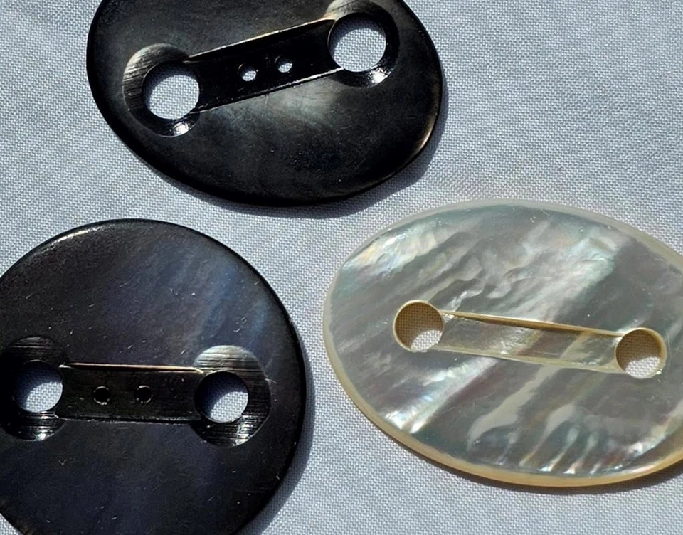 3 Vtg Mother of Pearl Buttons Large Hole White Brown Iridescent Shell Oval 1.75" - Image 1 of 1