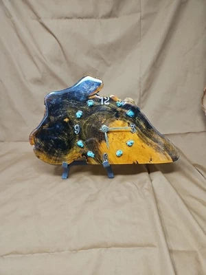 Reloj de Pared Vintage Madera Losa Piedra Turquesa Hecho a Mano - Funciona Foto 1 de 4