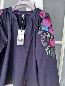 BNWT!! Joules Bomull Linen And Cotton Mix Floral Embroidered Peasant Top 8 XS - Picture 1 of 16