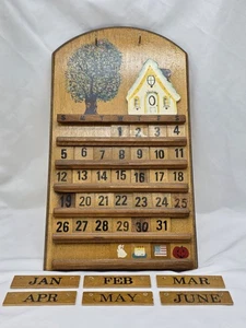 Vintage Holz Wandbehang Ewiger Kalender Cottagecore Bauernhaus Hütte Deko - Bild 1 von 4
