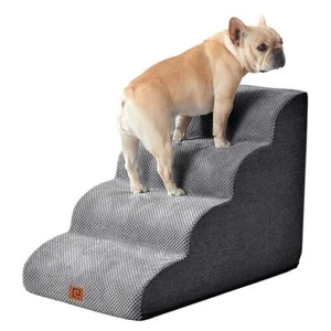 Curved Dog Stairs Ramp for High Beds 19.7" H Dog Steps for 4-Step Fleece-Grey - Picture 1 of 7