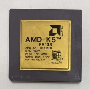 AMD AMD-K5-PR133ABR 133MHz / 66MHz BUS Socket 7 Gold Ceramic Processor / CPU - Picture 1 of 4