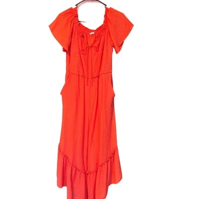 Exuberante Chifón Naranja Caliente Coral Mono Mameluco Volante Piernas Anchas Talla M Foto 1 de 4