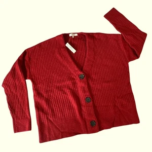 Madewell Alpaca Blend Cardigan Women's XS Red Ribbed Knit Holiday Sweater NWT - Picture 1 of 7