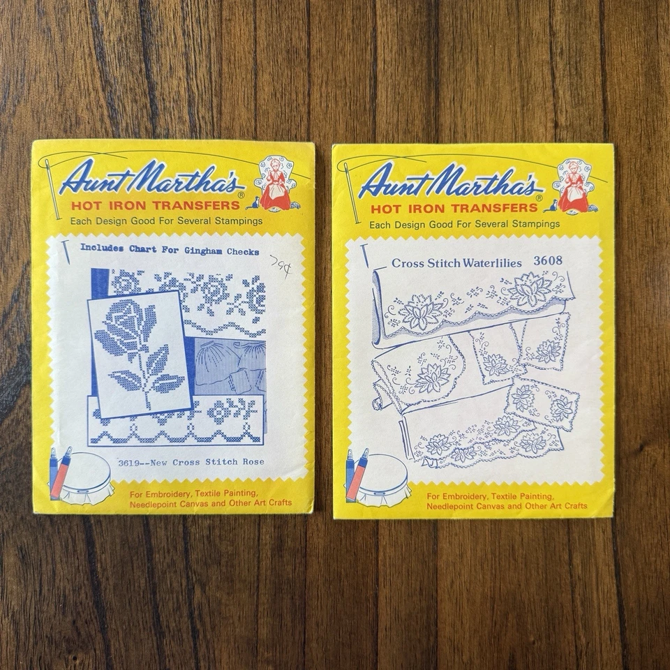 Aunt Martha's Transfers 3619 New Cross Stitch Rose and 3608 Waterlilies Lot of 2 - Image 1 of 2