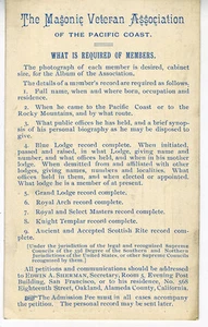 1890s Masonic Veterans of the Pacific Coast Members Requirement Card - Bild 1 von 2