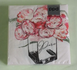20 Serviette Pfingstrosen Blumen 1 Packung OVP Cocktailservietten Vase Paris - Picture 1 of 2