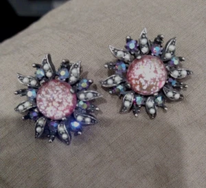 Clip On Earrings - Aurora Borealis - SELINI *Signed - - Picture 1 of 2