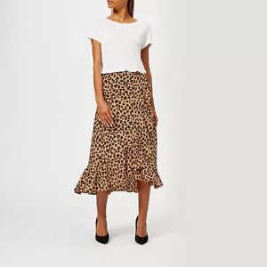 RIXO Gracie Midi Wrap Silk Skirt Spot Leopard Size Large - Picture 1 of 7