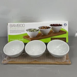 Bamboo Essentials 3 Porcelain Bowls On Bamboo Tray - Picture 1 of 6