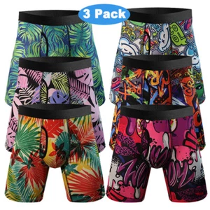 Men Boxer Briefs Long Leg Anti Chafing Stretch Quick Dry Underwear Shorts 3-Pack - Picture 1 of 23