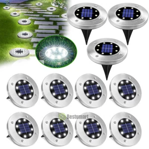 Lot Solar In-Ground Lights Outdoor Buried Lamps Disk 8 LED Lawn Pathway Garden - Picture 1 of 27
