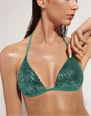 Top de natación bikini verde lentejuelas Calzedonia Colbey 122631 nuevo sin etiquetas Foto 1 de 3