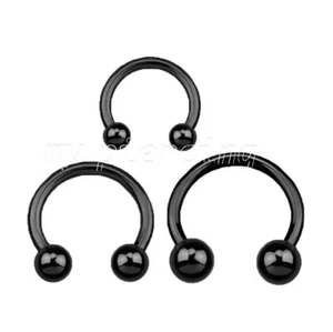 2pcs. 14G Black Anodized Ball Horseshoe Circular Barbell Nipple Septum Earrings - Picture 1 of 3