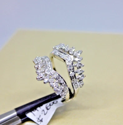 Envoltura protectora de chaqueta con anillo de diamantes de 0,70 quilates de oro blanco de 14 k talla 7,5 boda novia Foto 1 de 4