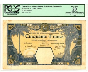 French West Africa … P-9Bc … 50 Francs …1929,Dakar … *VF* PCGS 20. - Picture 1 of 2