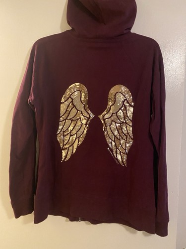 UNDERCOVER Felpa con cappuccio Victoria’s Secret Bling zip davanti taglia large colore tipo vino marrone carina