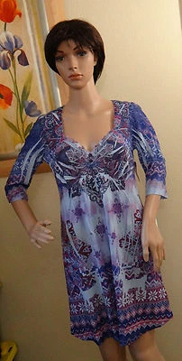 NWT ONE WORLD 3/4 sleeve purple floral V-neck button sleepwear gown,size S - Image 1 of 3