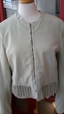 CARLISLE - Chaqueta de cuero de gamuza suave con guante en verde espuma de mar talla 8. Precio de venta sugerido por el fabricante $775 Foto 1 de 4