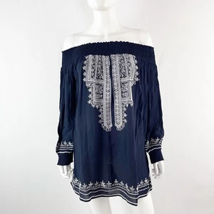 Mini Vestido Tularosa Azul Marino JACQUELINE Manga Larga Fuera del Hombro Talla S - Imagen 1 de 10