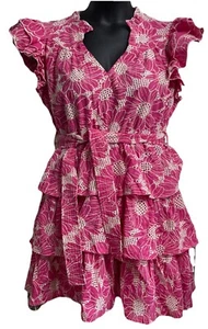 Solitaire NWTPink Eyelet Summer Mini Dress L Layered Ruffles & Sleeveless - Picture 1 of 4