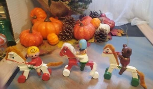 Vintage Lot of 3 Wooden Christmas Horse Ornaments Bear, girl, & nutcracker #102 - Picture 1 of 8