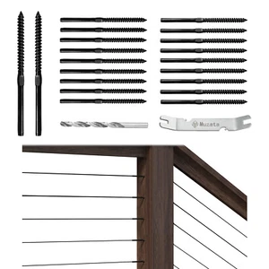Muzata 1/8" Black Swage Lag Screws Left & Right Cable Railing Hardware Kit CK17 - Picture 1 of 56