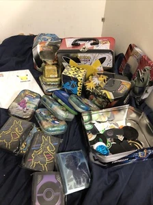 Pokémon Empty Tins Lot Lunch Box Sleeves Tokens Binder Accessories - Picture 1 of 15