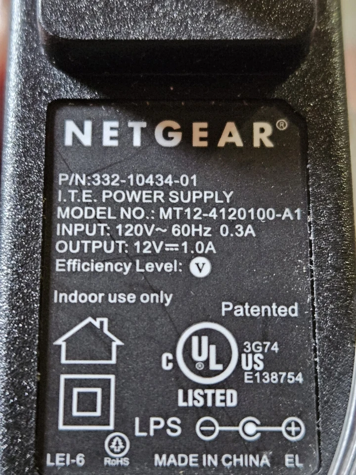 Genuine NETGEAR AC Adapter MT124120100-A1 332-10434-01 12V DC 1.0A Power Adapter - Image 1 of 1