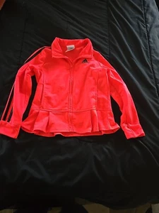 Adidas Girls Bright Pink Track Jacket Pink Stripes Ruffle Bottom Size 5 - Picture 1 of 8