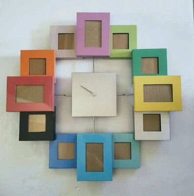 Picture Collage Clock Multi-Color  Modern Pop Art Photo Frame Analog 12 Photos  - Image 1 of 4