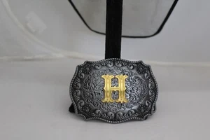 WMG H Initial Gold Tone Rodeo Western Fashion Unisex Cowboy Belt Buckle - Picture 1 of 2