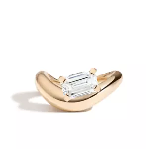 Gold Diamond Ring IGI Lab Grown Emerald Cut 1 Carat 14K Yellow Designer Band - Picture 1 of 7