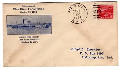 #681 Ohio River 1929 FDC -  #20 Unofficial RPO Cancel Shockley - Image 1 of 2