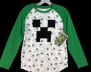 Mojang Minecraft NEW Shirt Boy's XL 14/16 Long Sleeve Tee Minecraft Green Black - Picture 1 of 7