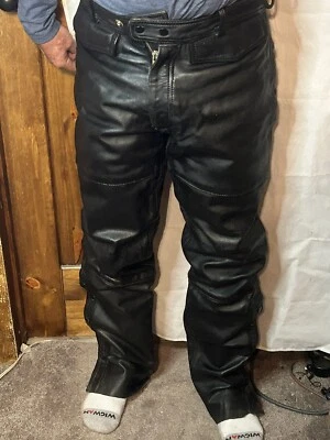 Pantalones de motocicleta de cuero negro Harley Davidson de colección 34x32 diseñados por Hein Gerick Foto 1 de 4