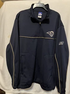 St Louis Rams Jacket Mens XL Blue Football Reebok 1/4 Zip Pullover Fleece Lined - Picture 1 of 9