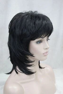 Synthetic Hair fluffy layer off black medium length wavy women's full wig - Image 1 of 4