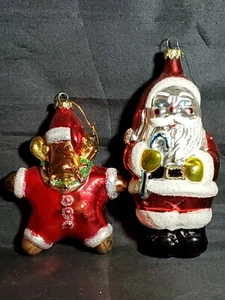 2 Reindeer And Santa Glass Ornaments - Picture 1 of 7