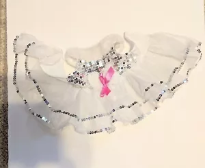 Build-A-Bear Dress White Sequins Satin Sparkle Fur Collar Pink Bow Clothes - Picture 1 of 4