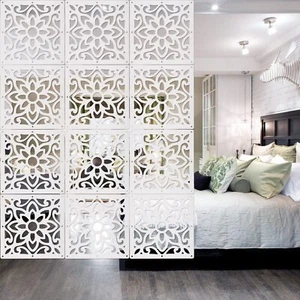 12PCS Decorative Wall Screen Panels White Flower Carving Pattern Home Office - Picture 1 of 9