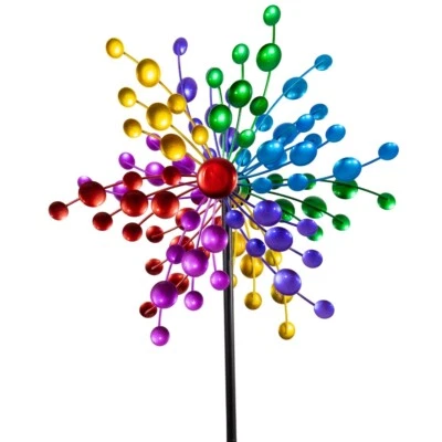 CIM Doppelwindrad Rainbow CirclesGartendeko Ø43cm x 138cm wetterfest Metall  - Bild 1 von 3