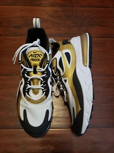 CW7298 100 Nike Air Max 270 React MSRP $170.00 White Metallic Gold Sz. 10 Mens - Picture 1 of 11
