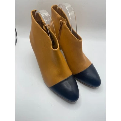 Loeffler Randall Leather Ankle Boots Booties Block Heel Mustard Black Size 8 - Image 1 of 4